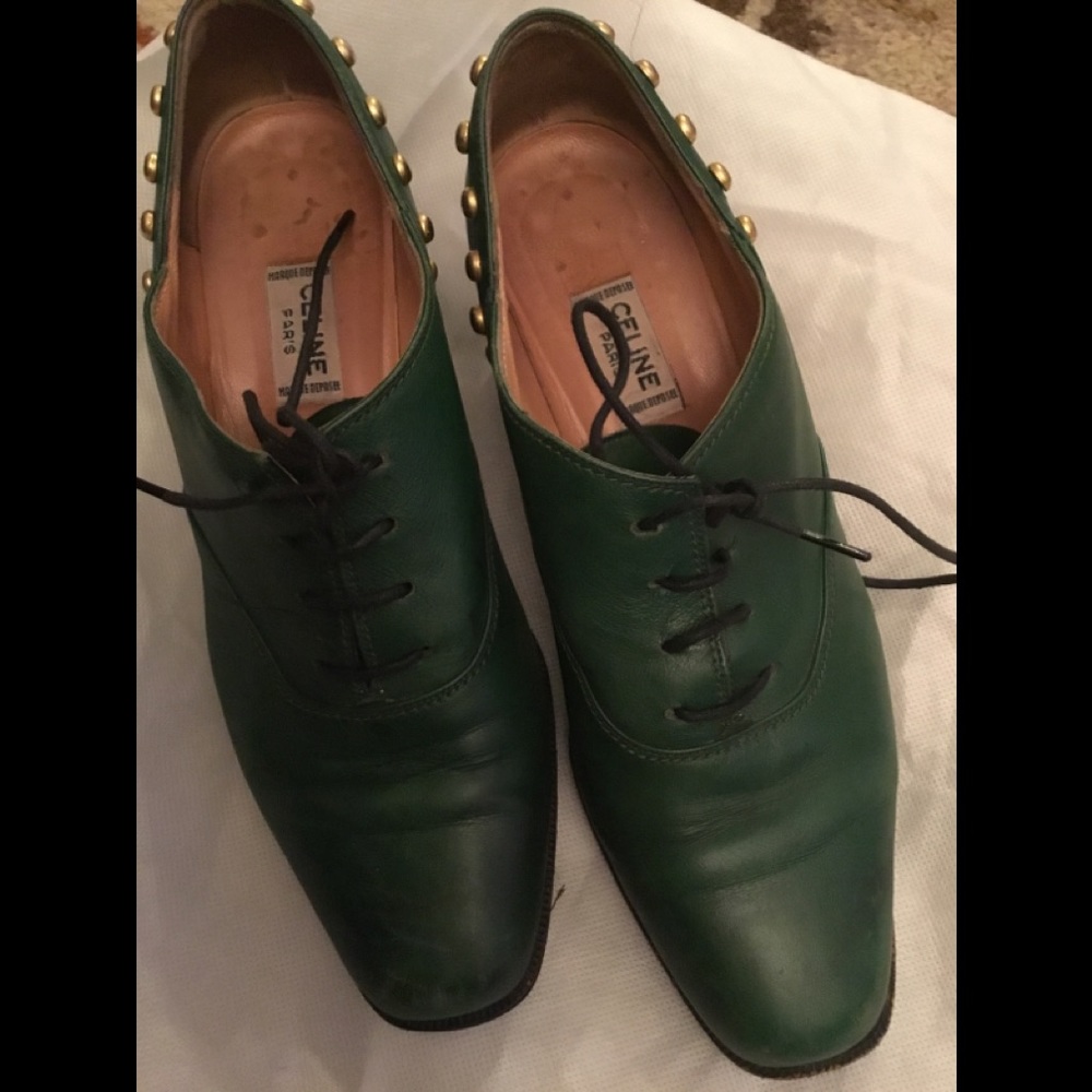 Green leather  lace loafers